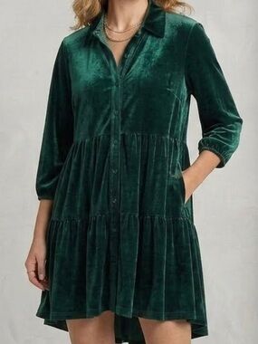 Umgee Dark Green Velvet Dress Shirt Duster Size Small
